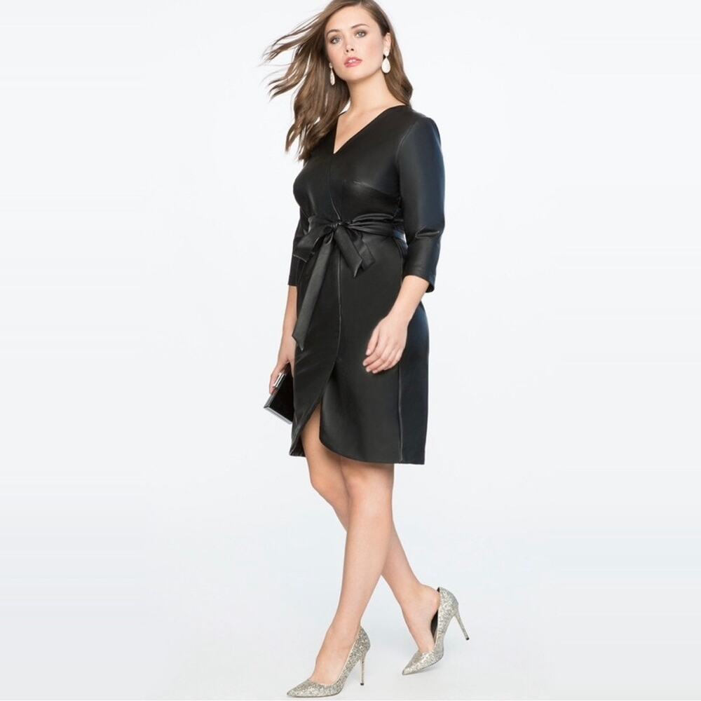 Eloquii Vegan Leather Faux Wrap Mini Dress Womens 16